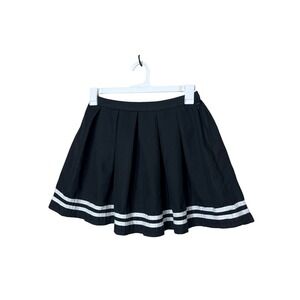 Hot Topic Black Pleated Skirt‎ White Stripe Bottom Mini Skater Women's Medium